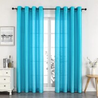 Montauk Accents 2 Piece Turquoise Blue Sheer Grommet Top Window Curtain Panels - 84 in. Long