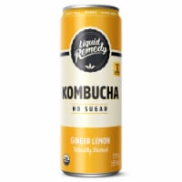 Liquid Remedy Organic No Sugar Ginger Lemon Kombucha Drink Can Perspective: Main