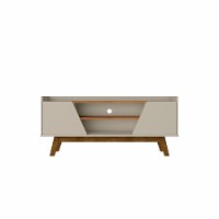 Manhattan Comfort Mid-Century Modern Marcus 53.14 TV Stand with Solid Wood Legs in Greige and Nature