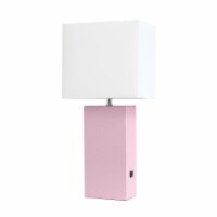 Elegant Designs Leather Table Lamp w/ USB Port in Blush Pink with White Shade