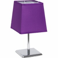 Simple Designs Metal Mini Table Lamp in Chrome with Purple Shade