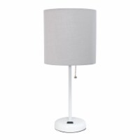 LimeLights Metal Stick Lamp w/ Power Outlet in White with Gray Shade