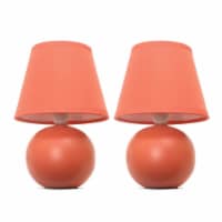 Simple Designs Ceramic Globe Table Lamp 2 Pack in Orange with Orange Shade