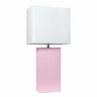 Elegant Designs Leather Table Lamp in Blush Pink with White Shade