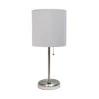 LimeLights Silver Metal Stick Lamp w/ USB Port with Gray Shade