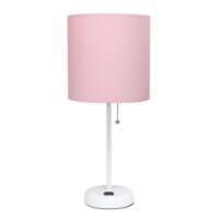 LimeLights Metal Stick Lamp w/ Power Outlet in White with Light Pink Shade