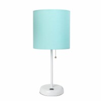 LimeLights Metal Stick Lamp w/ USB Port in White with Aqua Blue Shade