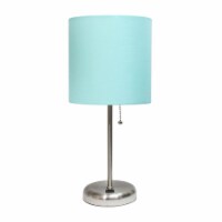 LimeLights Silver Metal Stick Lamp w/ USB Port with Aqua Blue Shade