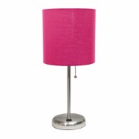 LimeLights Silver Metal Stick Lamp w/ USB Port with Pink Shade