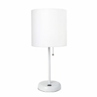 LimeLights Metal Stick Lamp w/ USB Port in White with White Shade
