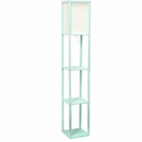 Simple Designs Wood Etagere Shelving Floor Lamp in Aqua Blue with Cream Shade