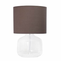 Simple Designs Glass Table Lamp in Clear with Gra y Shade