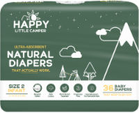 Happy Little Camper Ultra-Absorbent Hypoallergenic Natural Baby Diapers, Size 2, 36 Count