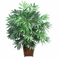 Nearly Natural 6556 Bamboo Palm with Wood Wicker Basket Silk Plant- Green