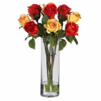 Nearly Natural 4740 Roses with Glass Vase Silk Flower Arrangement