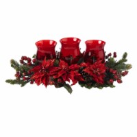 30-in Poinsettia & Berry Triple Candelabrum