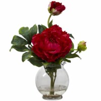 Peony w/Fluted Vase Silk Flower Arrangement Red