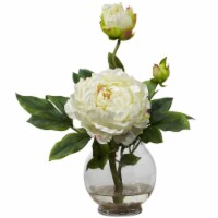 Peony w/Fluted Vase Silk Flower Arrangement White