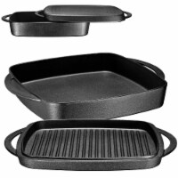 Bruntmor Red 2-in-1 Cast Iron Dutch Oven Baking Pan Set With Skillet & Lid