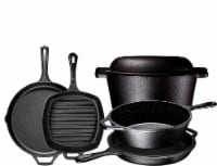 Bruntmor 6 Pcs Pre-Seasoned Cast Iron Cooking Set | Dutch Oven, Skillets & Grill Pan