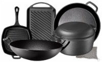 Bruntmor 7pc Pre-Seasoned Cast Iron Set: Dutch Oven, Grill Pan, Wok, Skillet, & Chainmail