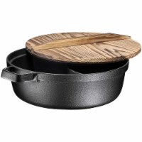 Bruntmor 5 Qt Black Pre-Seasoned 2-In-1 Cast Iron Wok Pan & Wood Lid