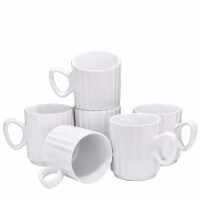 Bruntmor White Ceramic Stacking Mug Set of 6 - 14oz Espresso Cups, Microwave Safe