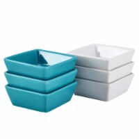 Bruntmor Ceramic Square Ramekins, 4 Oz (Set Of 6), Teal & White