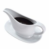 Bruntmor 11 Oz White Ceramic Gravy Boat With Tray, Serving Dish, Dispenser