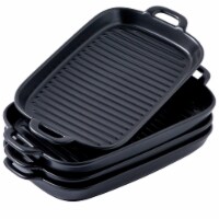 Bruntmor 10 x6 Black Porcelain Set of 4 Serving Platters & Matte Glaze Baking Dishes