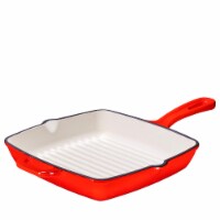 Bruntmor Red 10 Cast Iron Grill Skillet - Easy Draining for Grilling Bacon, Steak & Meats
