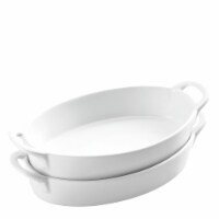 Bruntmor 10 x6  Oval Ceramic Deep Dish Pie Pan Set of 2 - White