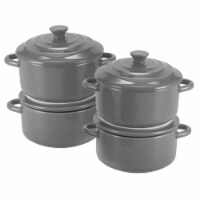 Bruntmor 8.5 Ounce Mini Cocotte Ceramic Ramekins w/Lid (Grey)