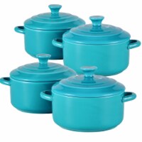 Bruntmor Teal Mini Cocotte 4-Pack: 8.5oz Ceramic Ramekins + Lids