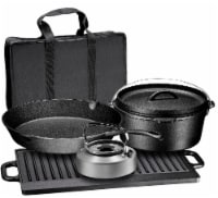 Camping Cooking Set of 5: Cast Iron Pots & Pans w/Lids & Case