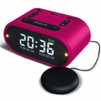 RIPTUNES Loud Alarm Clock with Bed Shaker for Heavy Sleepers, USB Charging Port - Pink
