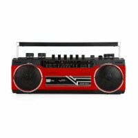 Riptunes Cassette Bluetooth Boombox, AM/FM/ SW-1-SW2, USB, SD, and AUX-in- Red