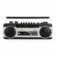 Riptunes Cassette Bluetooth Boombox, AM/FM/ SW-1-SW2, USB, SD, and AUX-in- Silver