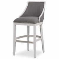 American Woodcrafters Lanie 30-inch Bar Stool in White with Gray Fabric