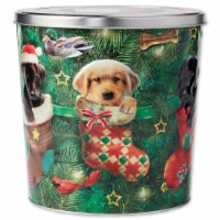 Puppies In Tree Stockings Popcorn Tin Perspective: Main