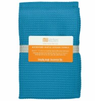 MUkitchen Microfiber Waffle Dishtowel, 17 by 25-1/2 Inches, Set of 2, Sea Blue