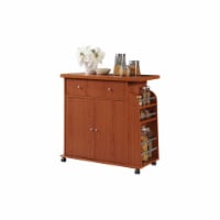 Hodedah HIK65 CHERRY Kitchen Island Spice Rack & Towel Rack-Cherry