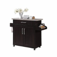Hodedah HIK78 CHOC-GREY Kitchen Island Spice Rack & Towel Rack Cart-Chocolate-Grey