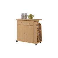 Hodedah HIK65 BEECH Kitchen Island Spice Rack & Towel Rack-Beech