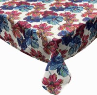 KOVOT Floral Tablecloth 60 x 84 Rectangle Oblong Table Cover - Blue Pink & Red Painted Flow