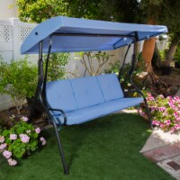 Outdoor 3-Person Patio Porch Swing Chair with Adjustable Canopy, Blue