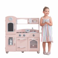 Teamson Kids Retro Wooden Play Kitchen Pretend Cooking Playset Christmas Gift, Pink