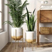 Aspire 8002 Paloma Modern Planters, White & Gold - Set of 2