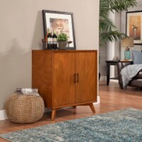 Wooden Small Bar Cabinet with Two Doors and Splayed Legs, Brown- Saltoro Sherpi