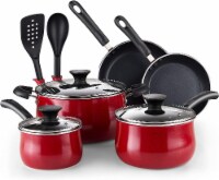 Cook N Home 10-Piece Nonstick Cookware Set , Belly Shape Kitchen Cooking Set, Marble Red